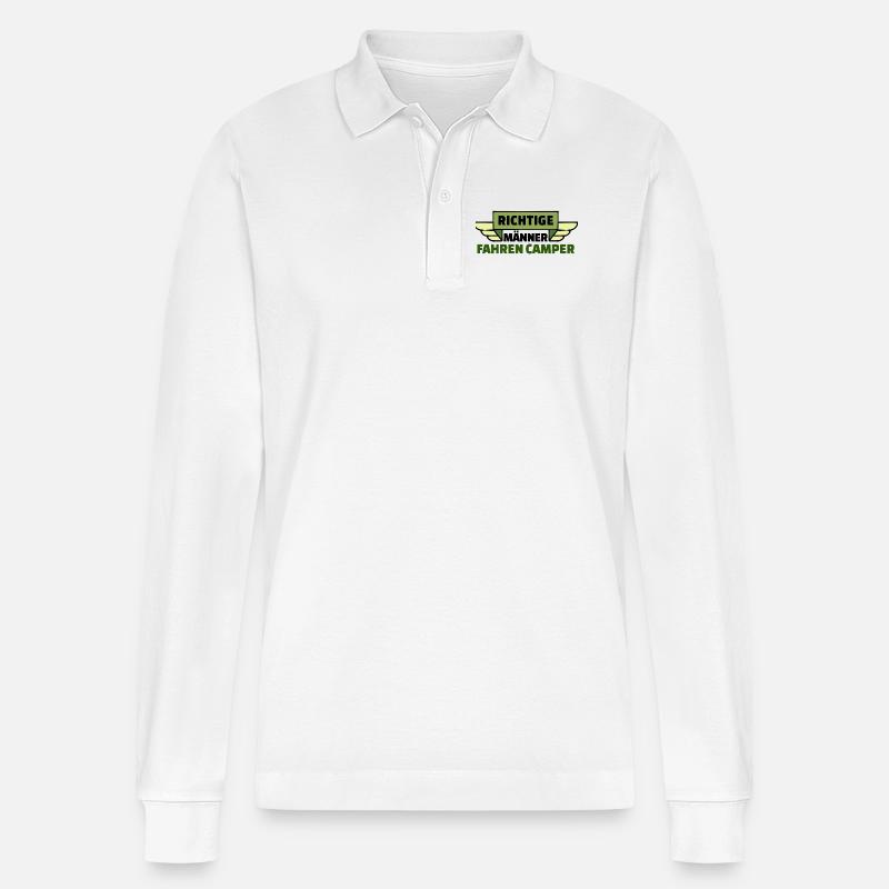 Wanderer Camping Camper Wohnwagen Statement - Stanley/Stella Unisex Bio-Langarm-Poloshirt Prepster - Weiß
