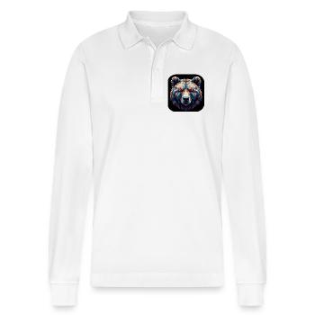 Bär Kopf Polygon bunt farbig - Stanley/Stella Unisex Bio-Langarm-Poloshirt Prepster - Weiß - Vorne - Anna (173cm) & Nico (186cm)