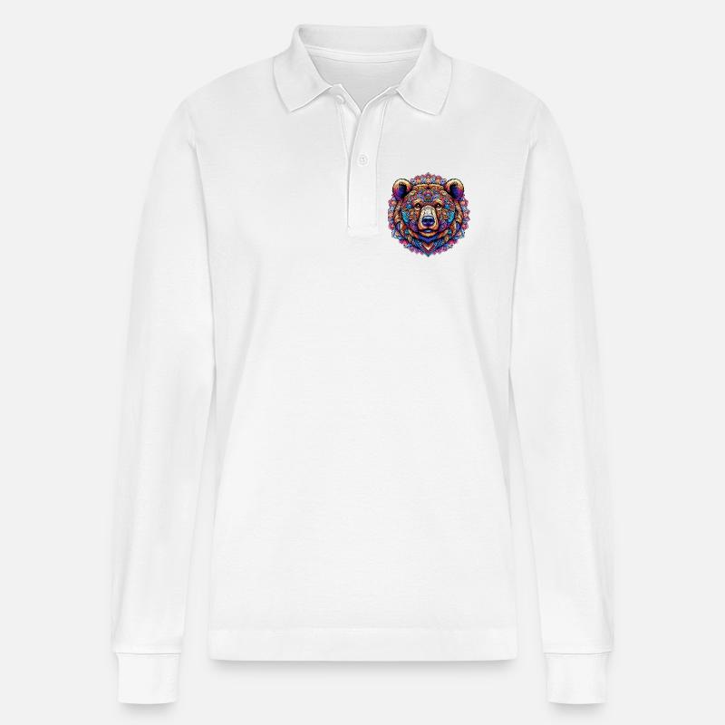 Bär mit Mandalas verziert - Stanley/Stella Unisex Bio-Langarm-Poloshirt Prepster - Weiß