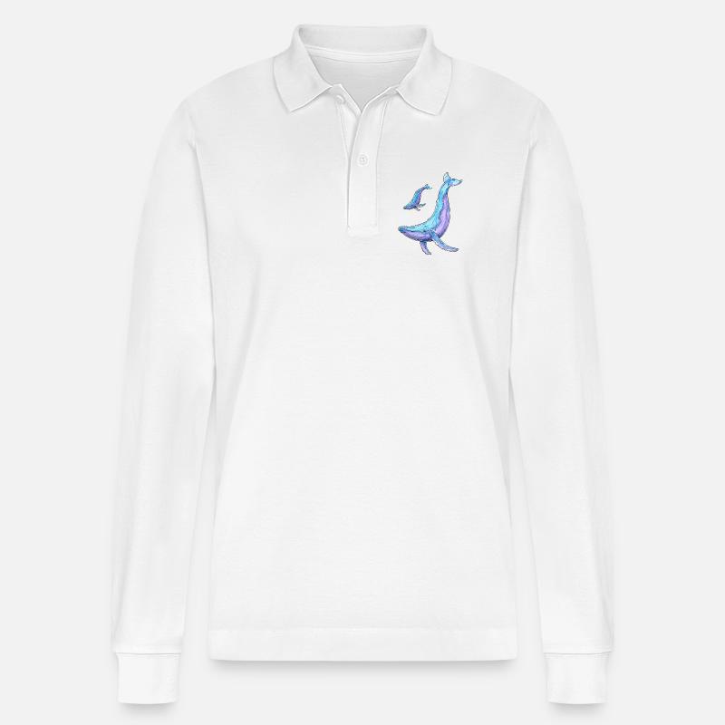 Buckelwal mit Kalb - Stanley/Stella Unisex Bio-Langarm-Poloshirt Prepster - Weiß