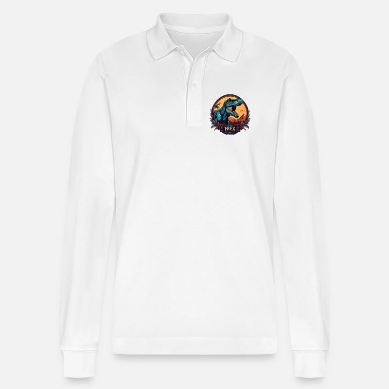 Dinosaurier T-Rex Logo - Stanley/Stella Unisex Bio-Langarm-Poloshirt Prepster - Weiß