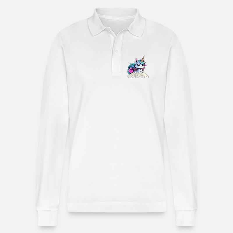 Fee Einhorn Katze - Stanley/Stella Unisex Bio-Langarm-Poloshirt Prepster - Weiß