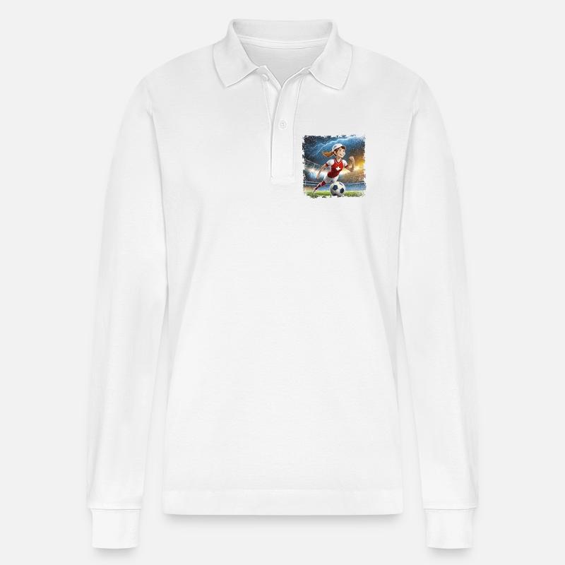 Fussballerin Comicfigur Stadion mit Blitzen - Stanley/Stella Unisex Bio-Langarm-Poloshirt Prepster - Weiß