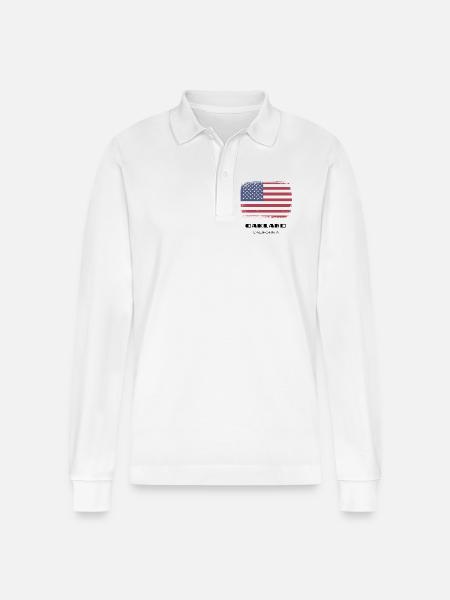 Oakland, California, USA - Stanley/Stella Organic Unisex Long-Sleeved Polo Shirt Prepster - white
