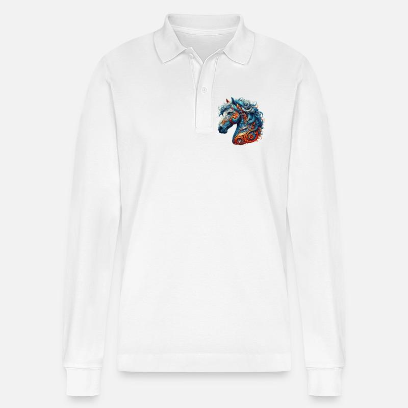 Pferd - Stanley/Stella Unisex Bio-Langarm-Poloshirt Prepster - Weiß