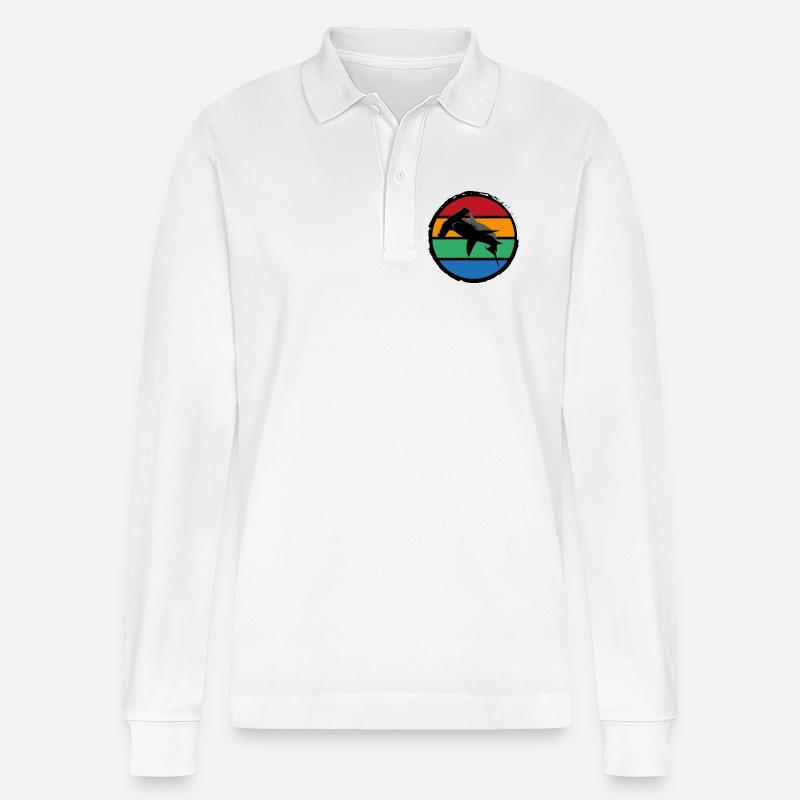14 Hammerhai sunset - Stanley/Stella Unisex Bio-Langarm-Poloshirt Prepster - Weiß