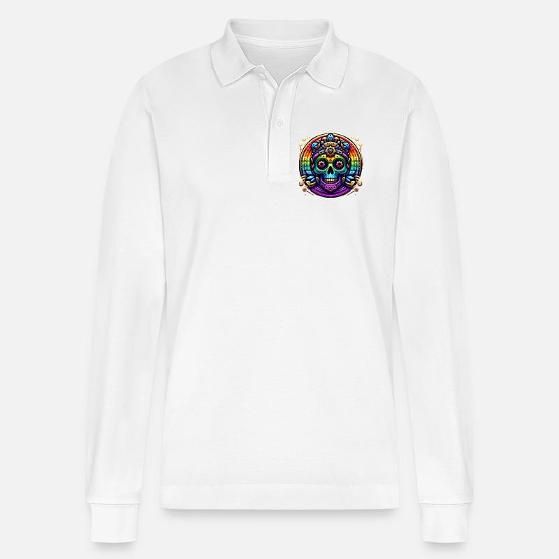 Metallic Rainbow Skull 2 - Stanley/Stella Unisex Bio-Langarm-Poloshirt Prepster - Weiß