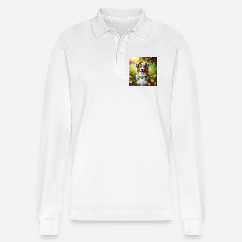 Australischer Schäferhund - Stanley/Stella Unisex Bio-Langarm-Poloshirt Prepster - Weiß