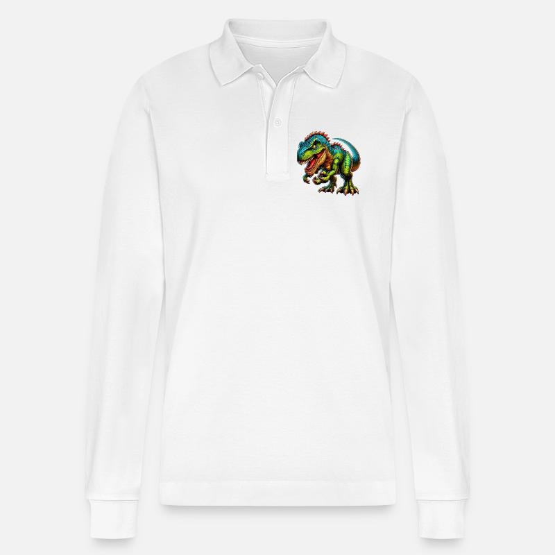 Dinosaurier - Stanley/Stella Unisex Bio-Langarm-Poloshirt Prepster - Weiß