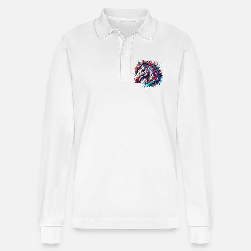 Pferd - Stanley/Stella Unisex Bio-Langarm-Poloshirt Prepster - Weiß
