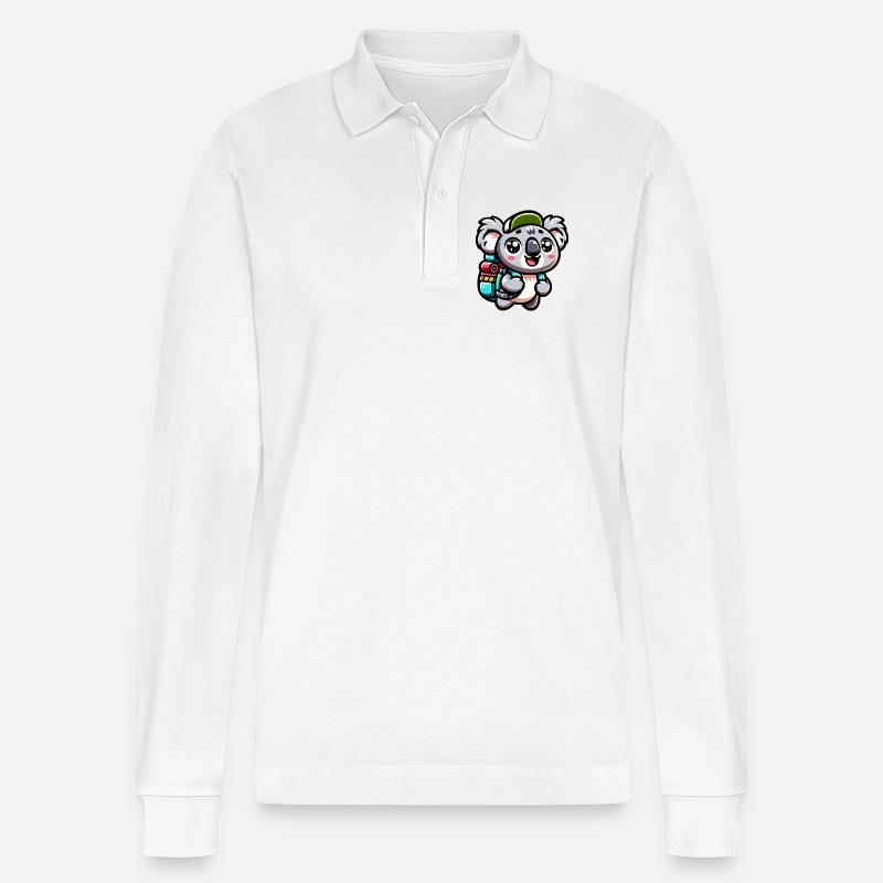 Abenteuerlustiger Koala Backpacker Illustration - Stanley/Stella Unisex Bio-Langarm-Poloshirt Prepster - Weiß