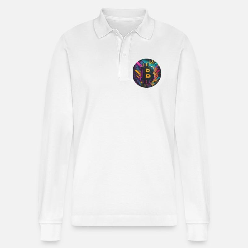 Bitcoin-Explosion der Farben - Stanley/Stella Unisex Bio-Langarm-Poloshirt Prepster - Weiß
