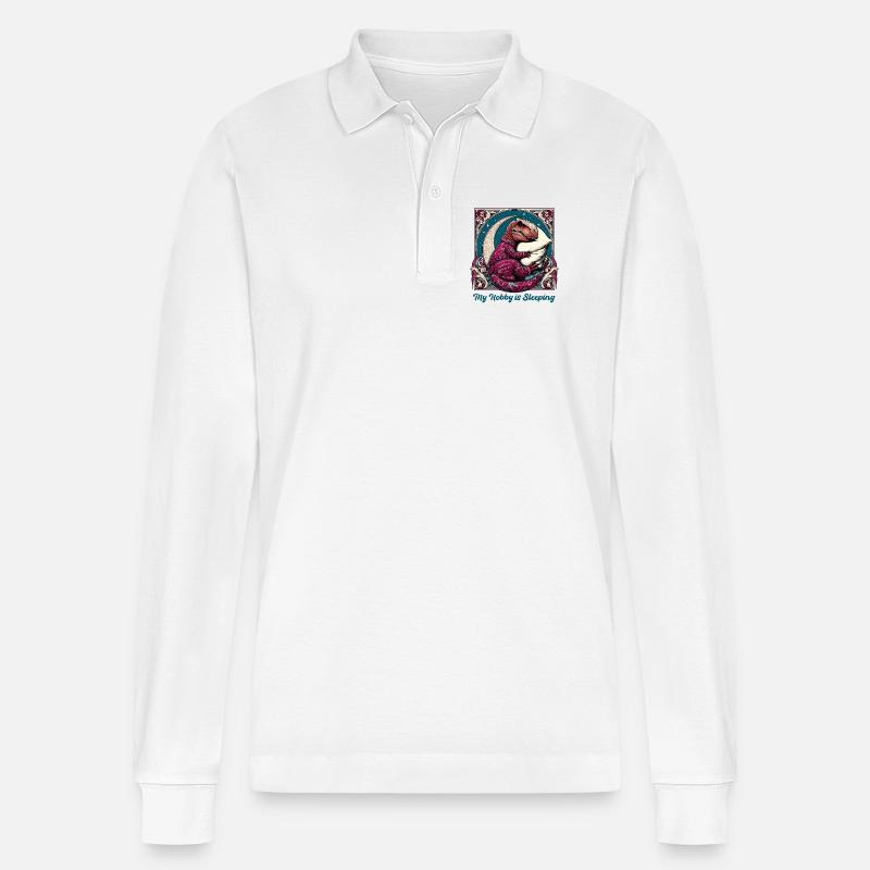 T-Rex Sleeping Hobby Cadeau - Polo à manches longues bio PREPSTER Stanley/Stella Unisexe - blanc