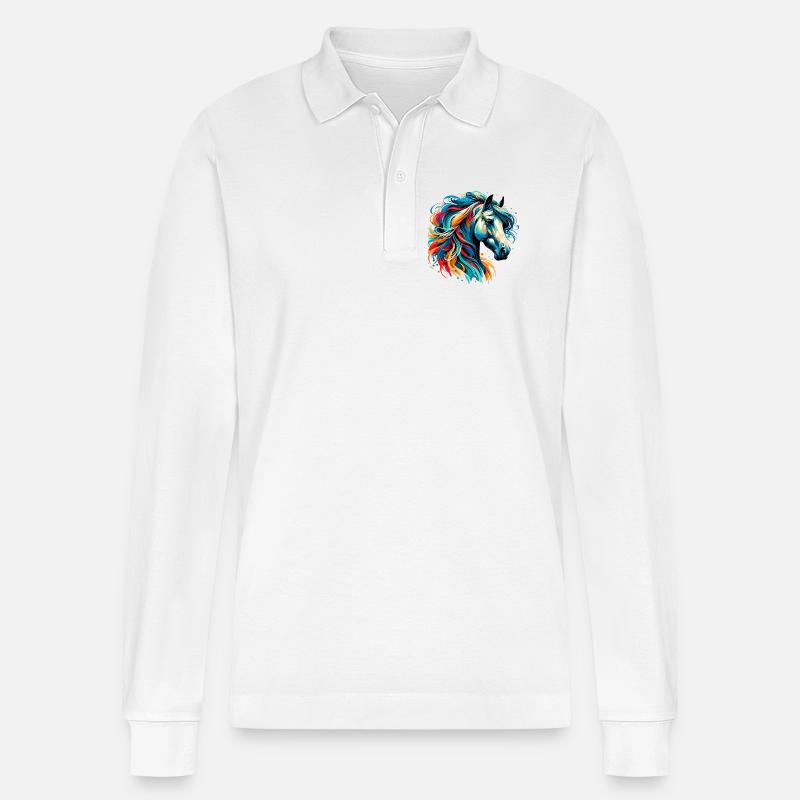 Pferd - Stanley/Stella Unisex Bio-Langarm-Poloshirt Prepster - Weiß