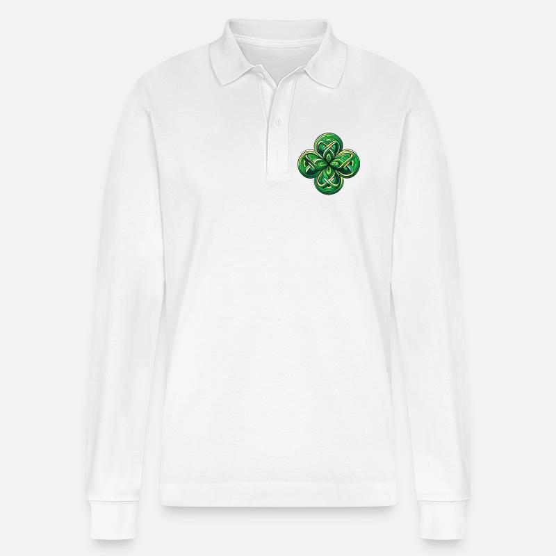 Vierblättriges Kleeblatt - Stanley/Stella Unisex Bio-Langarm-Poloshirt Prepster - Weiß