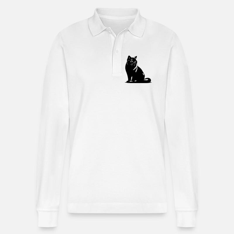 Britisch Kurzhaar Katze - Stanley/Stella Unisex Bio-Langarm-Poloshirt Prepster - Weiß