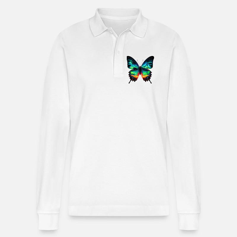 Schmetterling - Stanley/Stella Unisex Bio-Langarm-Poloshirt Prepster - Weiß
