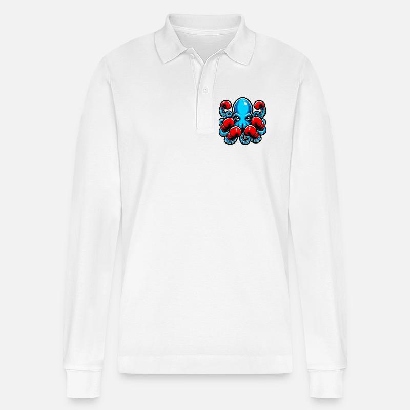 Krake - Stanley/Stella Unisex Bio-Langarm-Poloshirt Prepster - Weiß