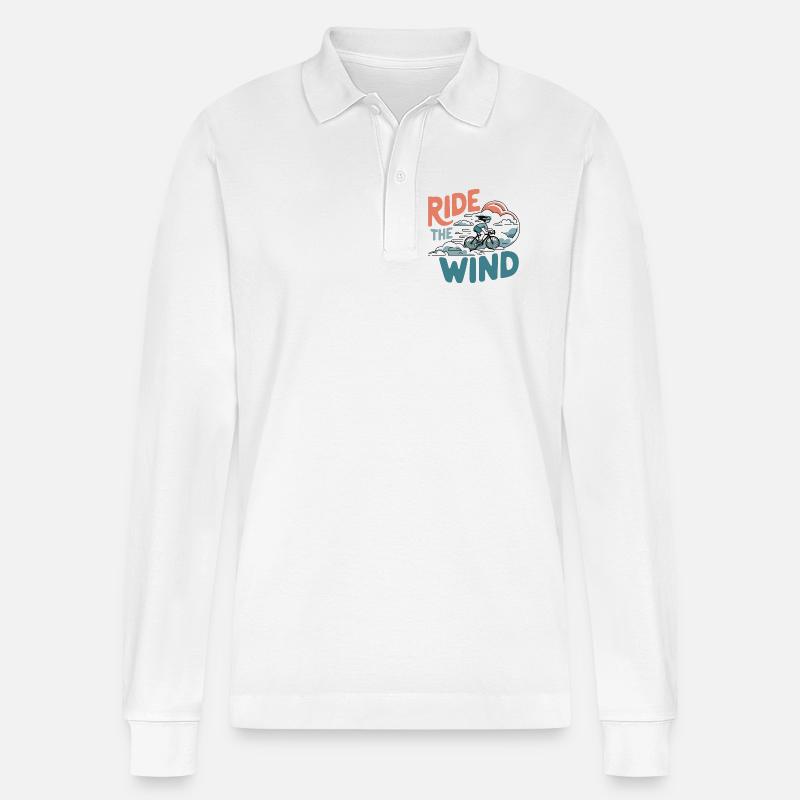 Fahren Sie mit dem Wind-Radfahrer - Stanley/Stella Unisex Bio-Langarm-Poloshirt Prepster - Weiß