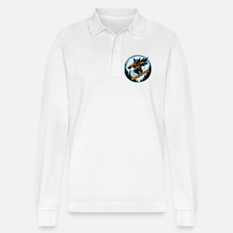Fledermaus Snowboarder - Stanley/Stella Unisex Bio-Langarm-Poloshirt Prepster - Weiß