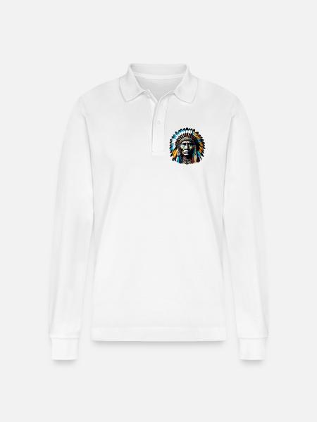 American Indian American - Stanley/Stella Organic Unisex Long-Sleeved Polo Shirt Prepster - white