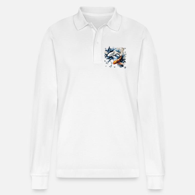 Koifische und Blasen - Stanley/Stella Unisex Bio-Langarm-Poloshirt Prepster - Weiß