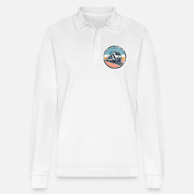 E-Lok mit Güterzug - Stanley/Stella Unisex Bio-Langarm-Poloshirt Prepster - Weiß