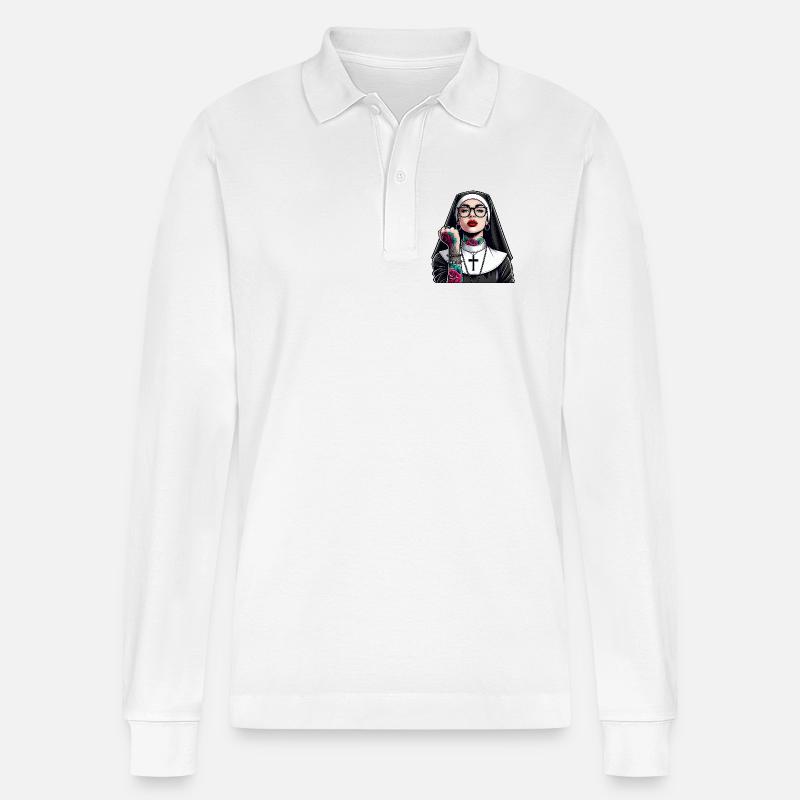 Nonne mit Tattoo - Stanley/Stella Unisex Bio-Langarm-Poloshirt Prepster - Weiß