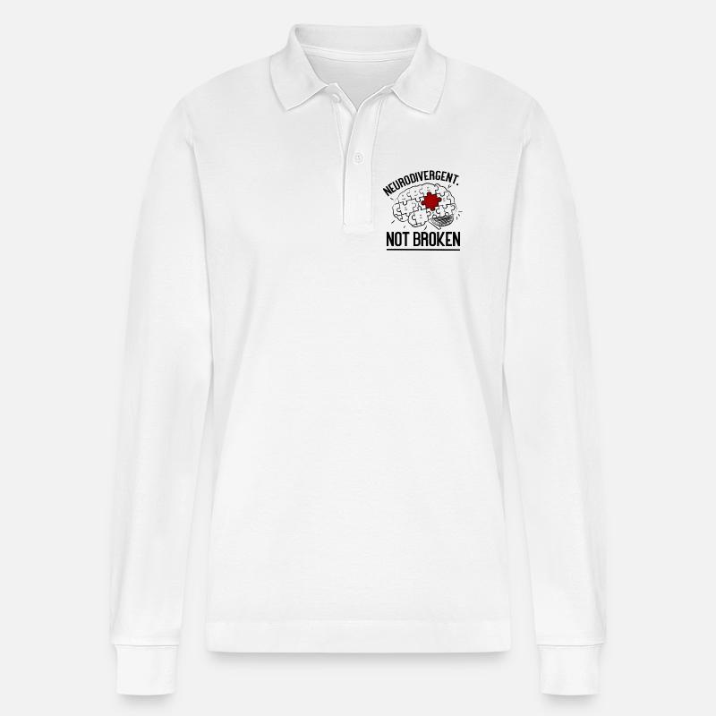 Neurodivergent Not Broken – Strong Mind Statement - Polo à manches longues bio PREPSTER Stanley/Stella Unisexe - blanc