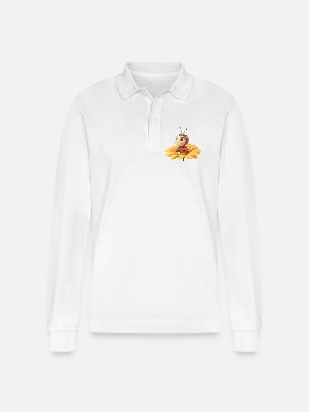 Cute ladybug on a flower - Stanley/Stella Organic Unisex Long-Sleeved Polo Shirt Prepster - white