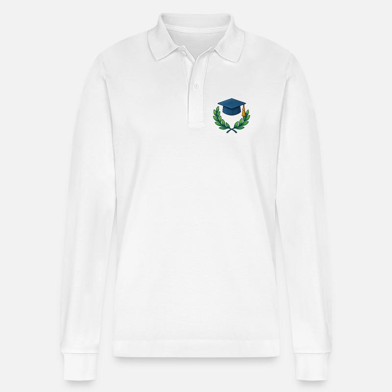 Akademischer Abschluss Kranz Design - Stanley/Stella Unisex Bio-Langarm-Poloshirt Prepster - Weiß