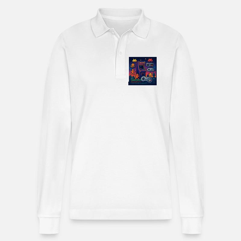 Retro-Pixel-Arcade-Gaming-Design - Stanley/Stella Unisex Bio-Langarm-Poloshirt Prepster - Weiß