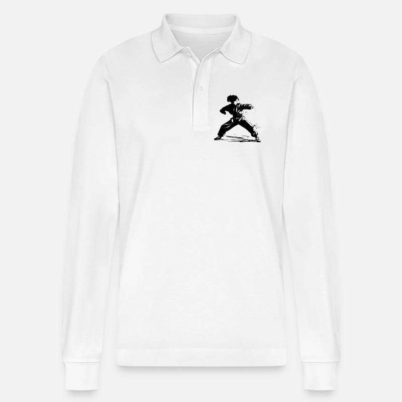 Mädchen Karate Skizze - Stanley/Stella Unisex Bio-Langarm-Poloshirt Prepster - Weiß