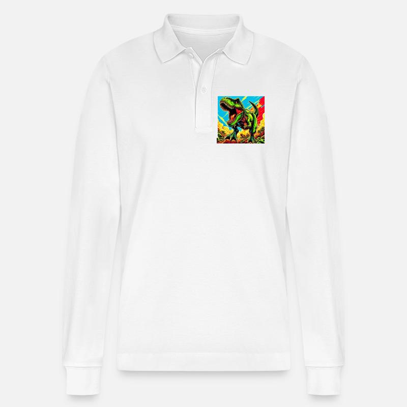 Dinosaurier - Stanley/Stella Unisex Bio-Langarm-Poloshirt Prepster - Weiß