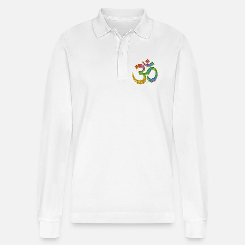 Regenbogen Om Symbol im Glitter-Design - Stanley/Stella Unisex Bio-Langarm-Poloshirt Prepster - Weiß