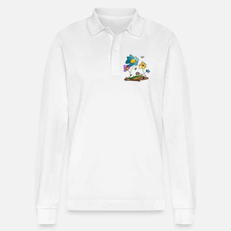 Blumen - Stanley/Stella Unisex Bio-Langarm-Poloshirt Prepster - Weiß