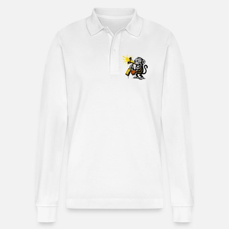 Ausdrucksstarker Affe mit Megafon - Stanley/Stella Unisex Bio-Langarm-Poloshirt Prepster - Weiß