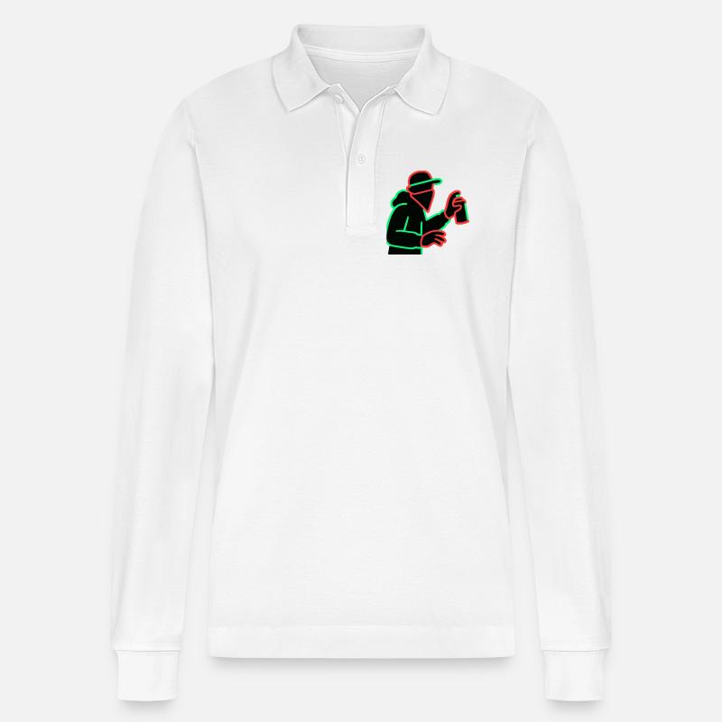 Neon Graffiti Sprayer Silhouette - Stanley/Stella Unisex Bio-Langarm-Poloshirt Prepster - Weiß