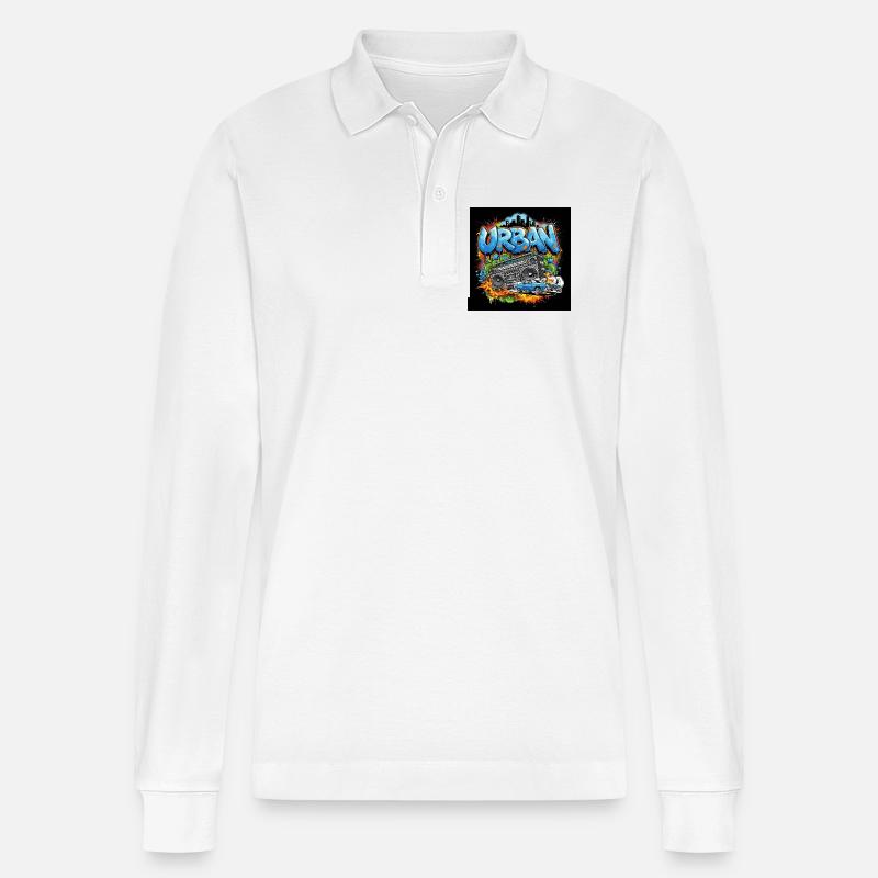 Urbanes Graffiti mit Ghettoblaster und Auto - Stanley/Stella Unisex Bio-Langarm-Poloshirt Prepster - Weiß