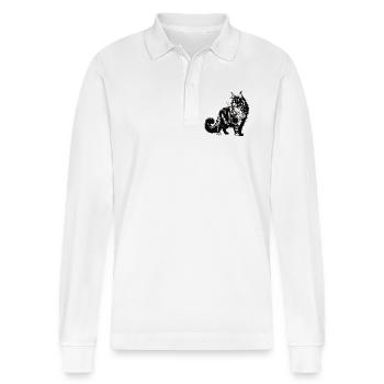 Maine Coon Design – Majestätisch und imposant - Stanley/Stella Unisex Bio-Langarm-Poloshirt Prepster - Weiß - Vorne - Anna (173cm) & Nico (186cm)