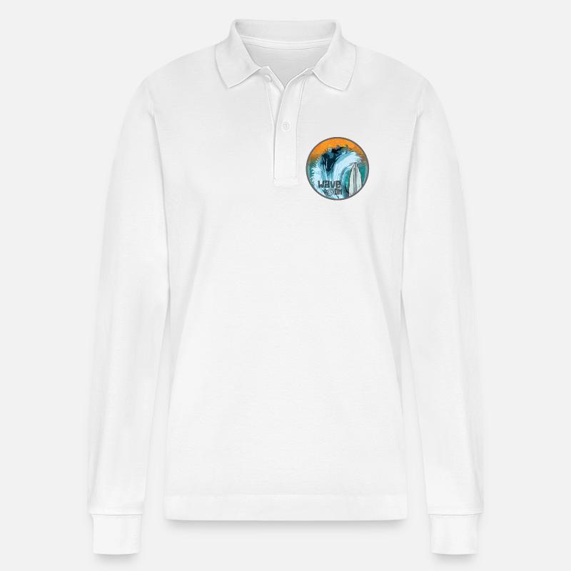 Welle im Surfzauber Patch - Stanley/Stella Unisex Bio-Langarm-Poloshirt Prepster - Weiß