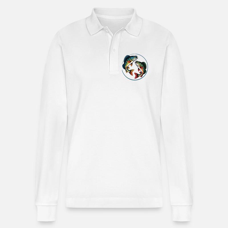 Zwei springende Barsche - Stanley/Stella Unisex Bio-Langarm-Poloshirt Prepster - Weiß