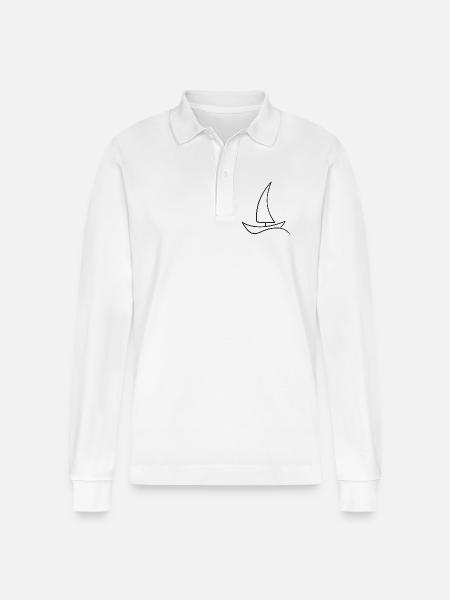 Sailboat Sketch – Maritime Motif for Vacation - Stanley/Stella Organic Unisex Long-Sleeved Polo Shirt Prepster - white
