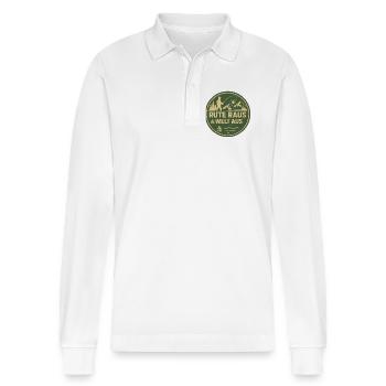 Rute Raus & Welt Aus Patch - Stanley/Stella Unisex Bio-Langarm-Poloshirt Prepster - Weiß - Vorne - Anna (173cm) & Nico (186cm)