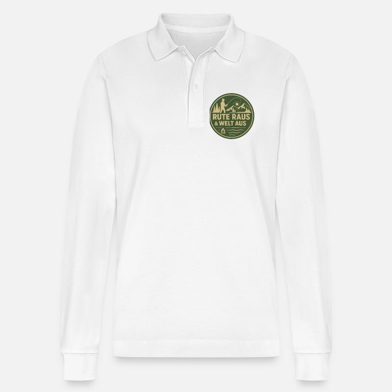 Rute Raus & Welt Aus Patch - Stanley/Stella Unisex Bio-Langarm-Poloshirt Prepster - Weiß