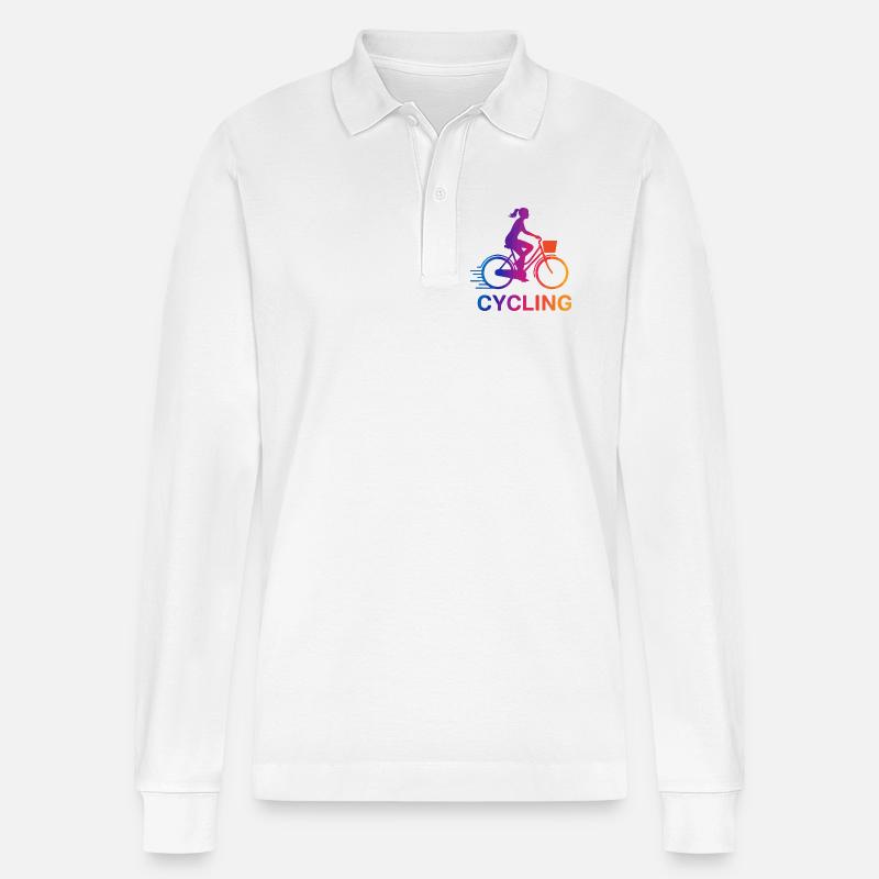 Rainbow Gradient Cyclist - Stanley/Stella Unisex Bio-Langarm-Poloshirt Prepster - Weiß
