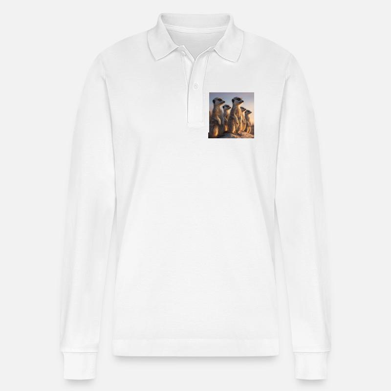 Wachsame Meerkatzen im Abendlicht Erdmännchen - Stanley/Stella Unisex Bio-Langarm-Poloshirt Prepster - Weiß