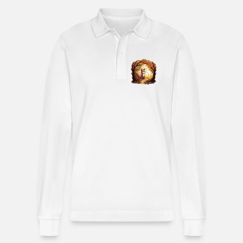 Herbstfuchs im Waldbogen - Stanley/Stella Unisex Bio-Langarm-Poloshirt Prepster - Weiß