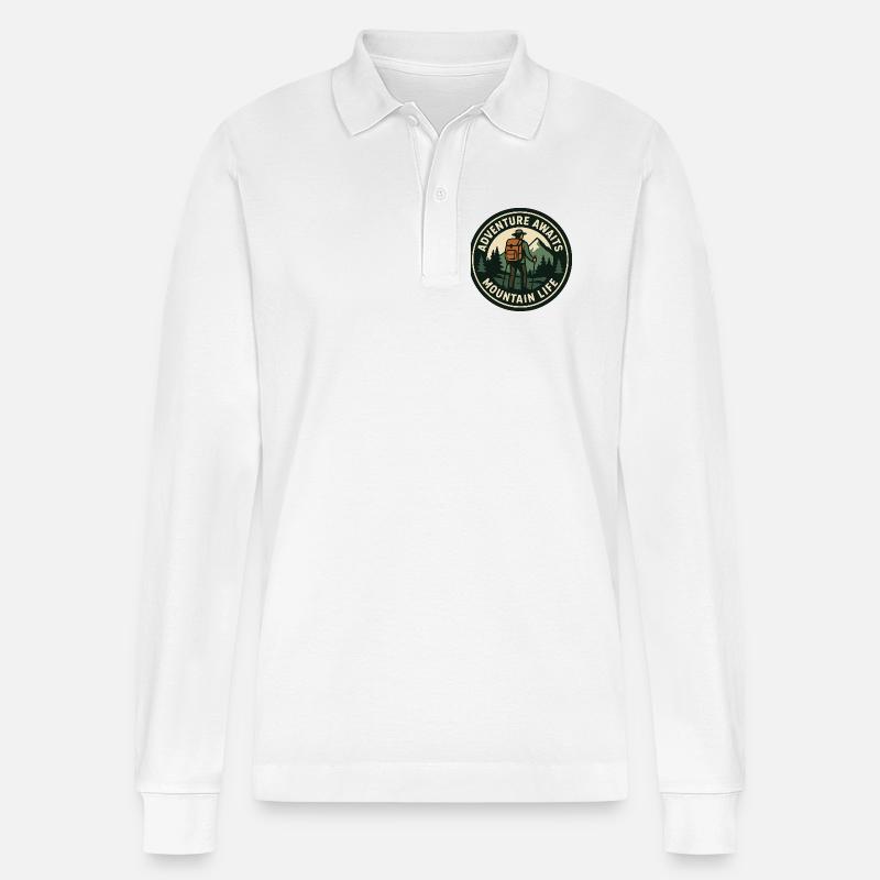 Abenteuer Warte Bergleben - Stanley/Stella Unisex Bio-Langarm-Poloshirt Prepster - Weiß