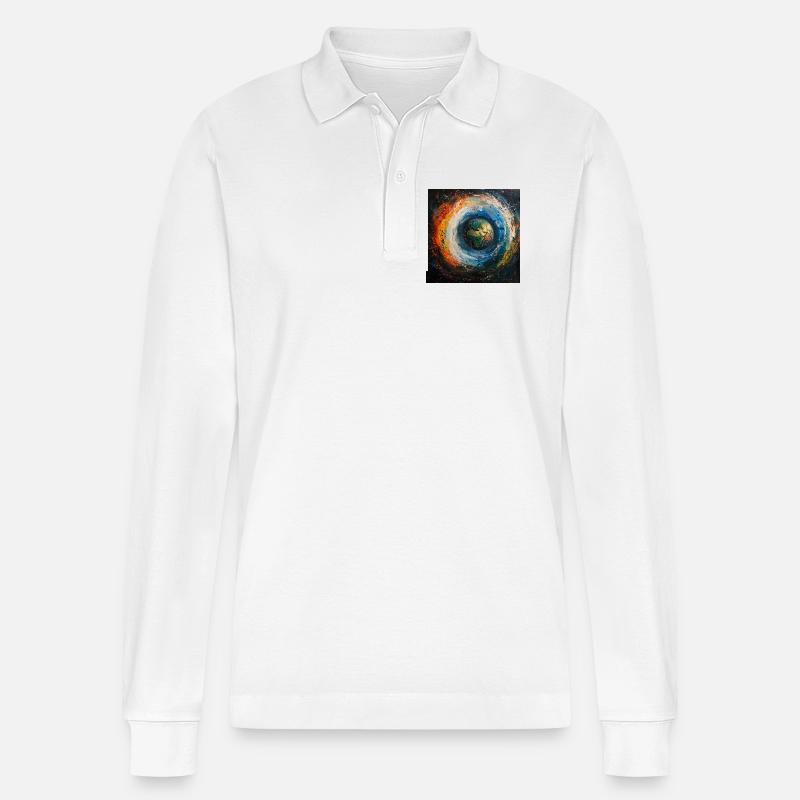 Erdwelt im Farbwirbel - Stanley/Stella Unisex Bio-Langarm-Poloshirt Prepster - Weiß